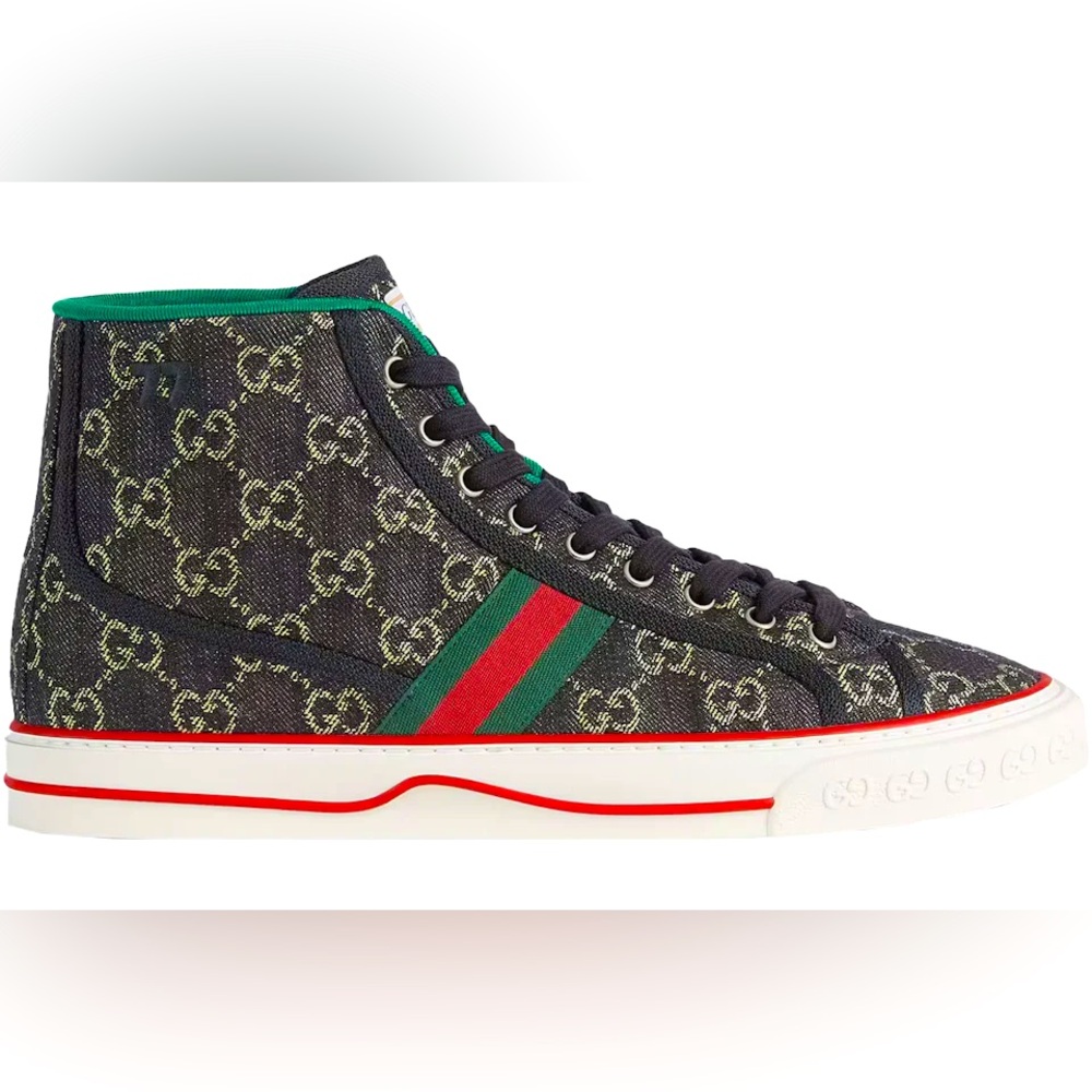 Gucci Black GG Supreme High-Top Sneaker with Green and Red Web